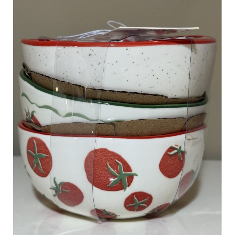 3 - Prima Design SPRING HYDRANGEA & GINGHAM Ceramic Cereal Soup Bowl Set 5" NEW!